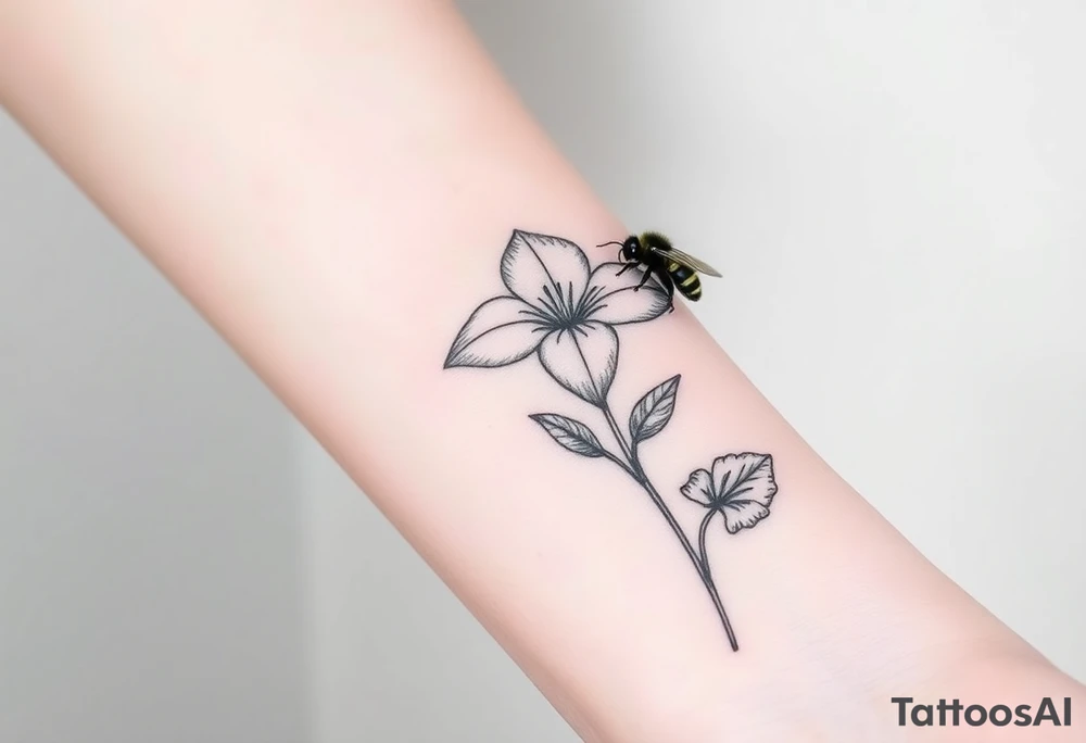 Trillium with a bumble bee hovering near it tattoo idea