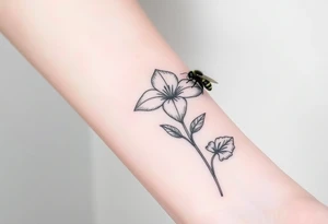 Trillium with a bumble bee hovering near it tattoo idea