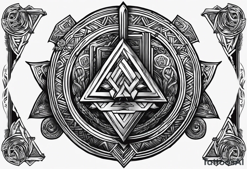 Valhalla staurs sword shield axe Valknut tattoo idea