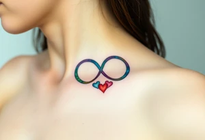 infinity symbol in rainbow colors and hearts at its ending tattoo idea