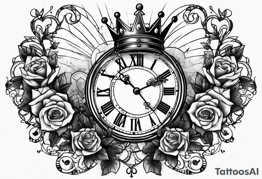 Broken clock with king crown tattoo idea