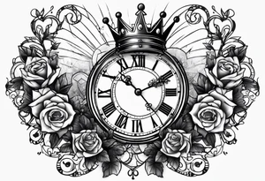 Broken clock with king crown tattoo idea