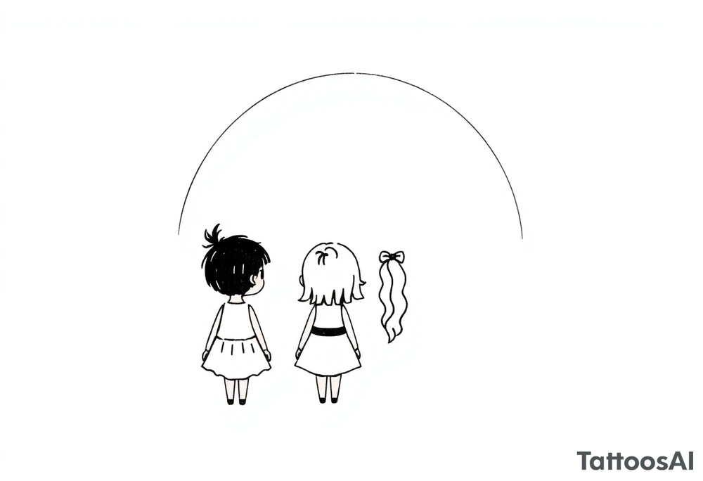 3 petites filles ( une cheveux noir et deux blondes)
sous un arc en ciel incomplet tattoo idea