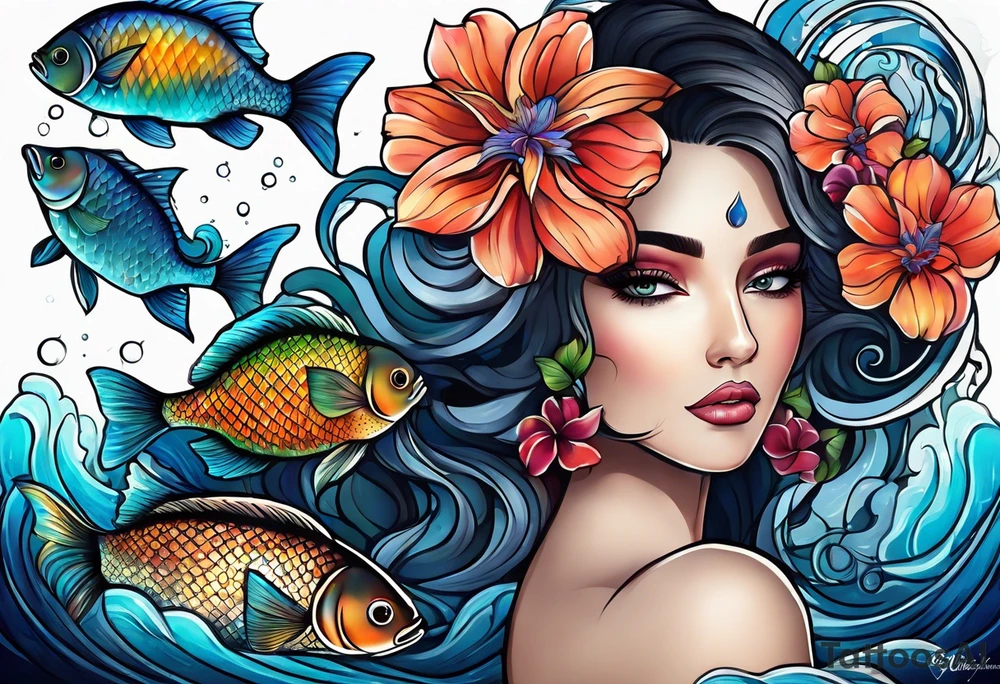 sea, night, flower, fish, republica dominicana tattoo idea