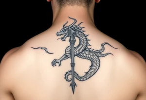 Flow dragon staff fire on the chest tattoo idea