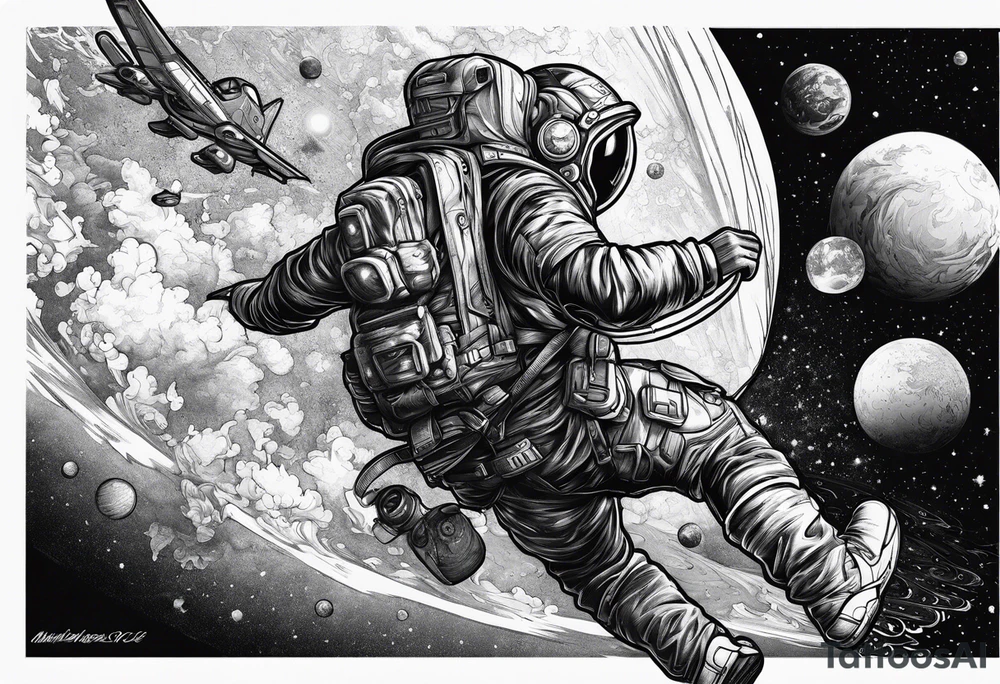 Man falling from space to earth tattoo idea