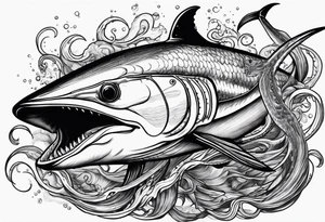 Giant squid fight with and pulling down a black marlin. tattoo idea