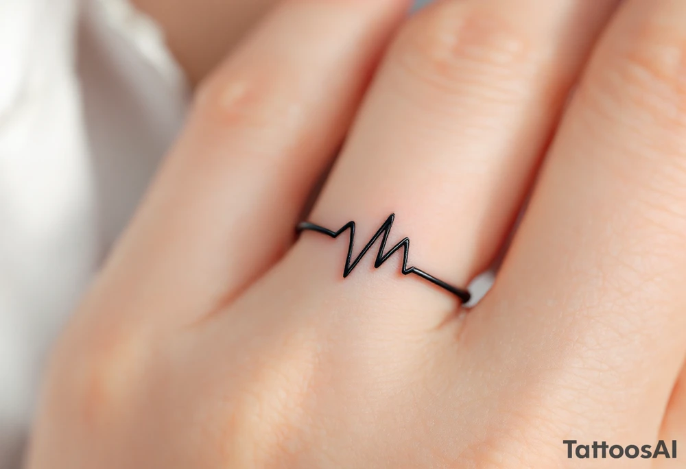 A minimalist black titanium band with a subtle engraved heartbeat line, capturing the rhythm of love. tattoo idea