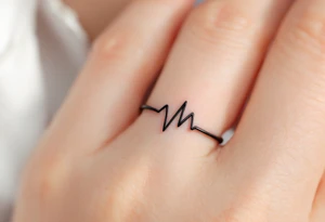 A minimalist black titanium band with a subtle engraved heartbeat line, capturing the rhythm of love. tattoo idea