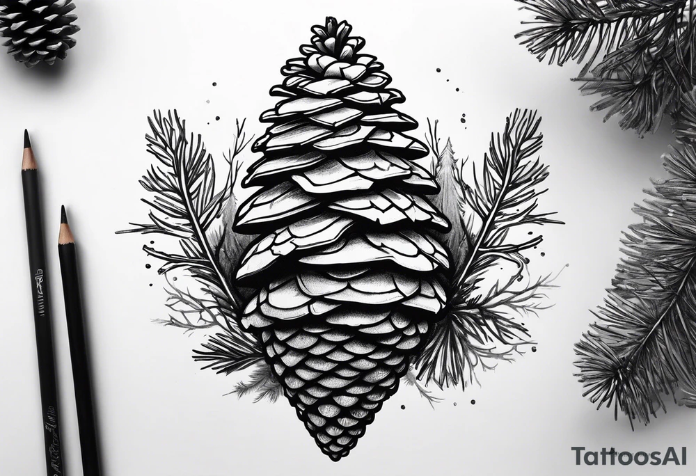 Upside down pine cone with forest on top tattoo idea