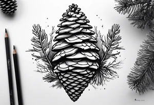 Upside down pine cone with forest on top tattoo idea