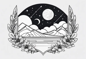 moon fine linework arrow tattoo idea