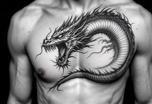 scary big dragon hissing with long tail tattoo idea