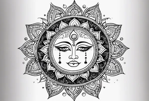 divine feminine arm sleeve with the sun and moon and 7 chakras tattoo idea