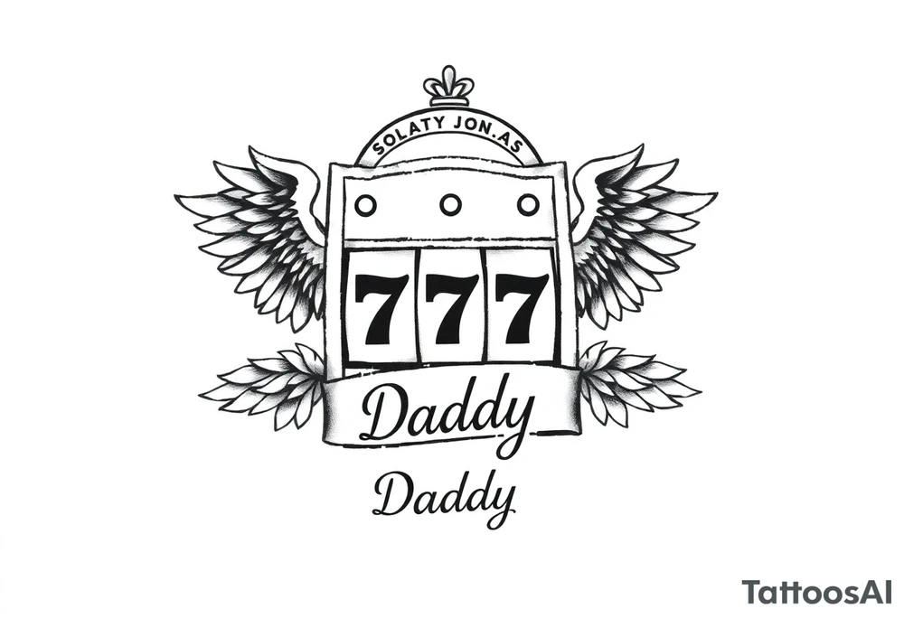 Slot machine with 777 and the word Daddy with angel wings tattoo idea