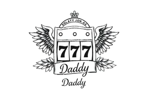 Slot machine with 777 and the word Daddy with angel wings tattoo idea