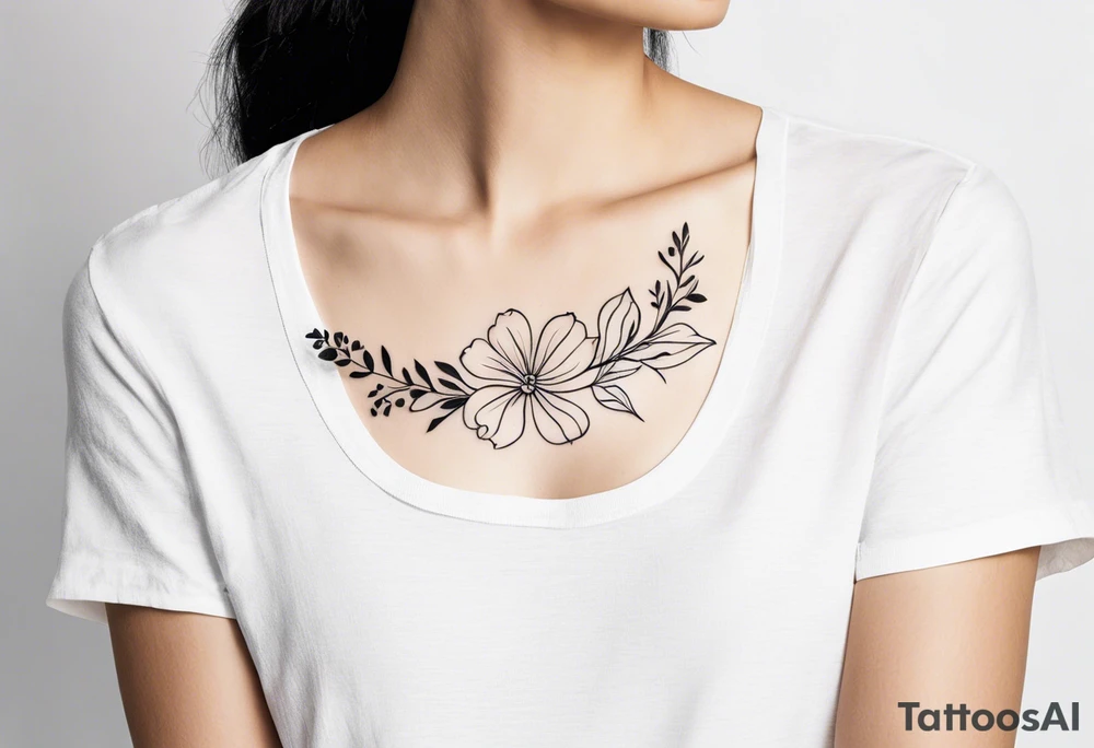 Design a minimalist tattoo featuring a combination of small flowers and leaves, arranged in a graceful, flowing pattern tattoo idea