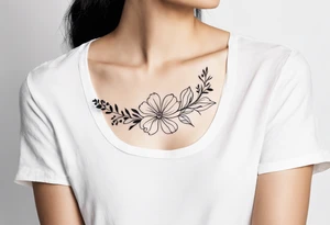 Design a minimalist tattoo featuring a combination of small flowers and leaves, arranged in a graceful, flowing pattern tattoo idea