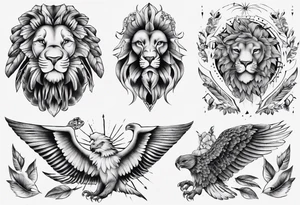 Adler und Löwe je halbseitig zusammengefügt tattoo idea