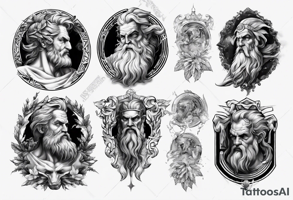 greek zeus sleeve tattoo idea