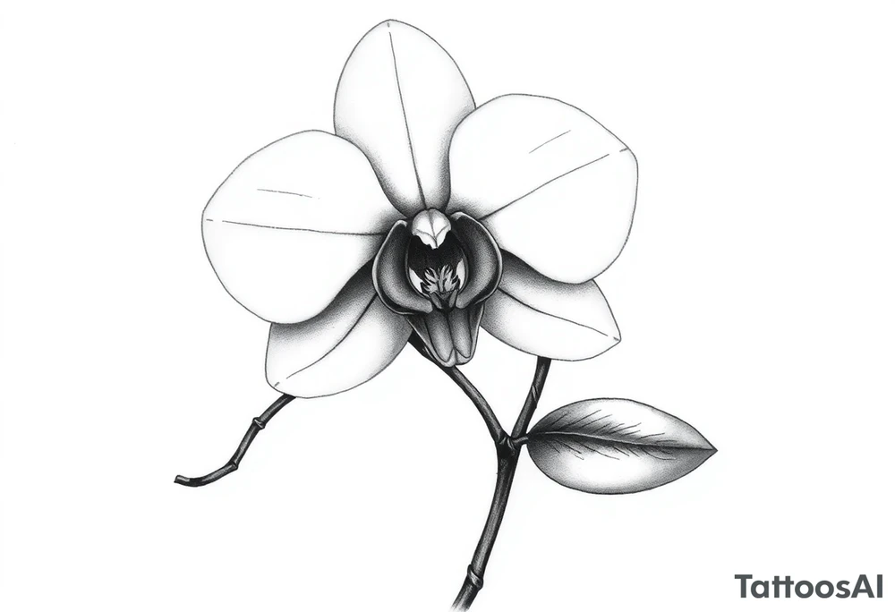 orchid with stem and leaves tattoo idea