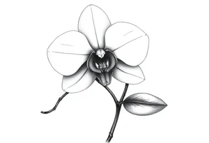 orchid with stem and leaves tattoo idea