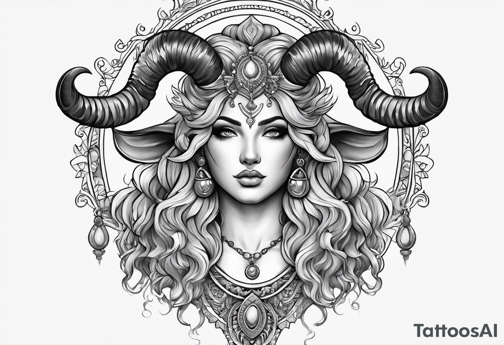 Aries goddess with ram horns tattoo idea