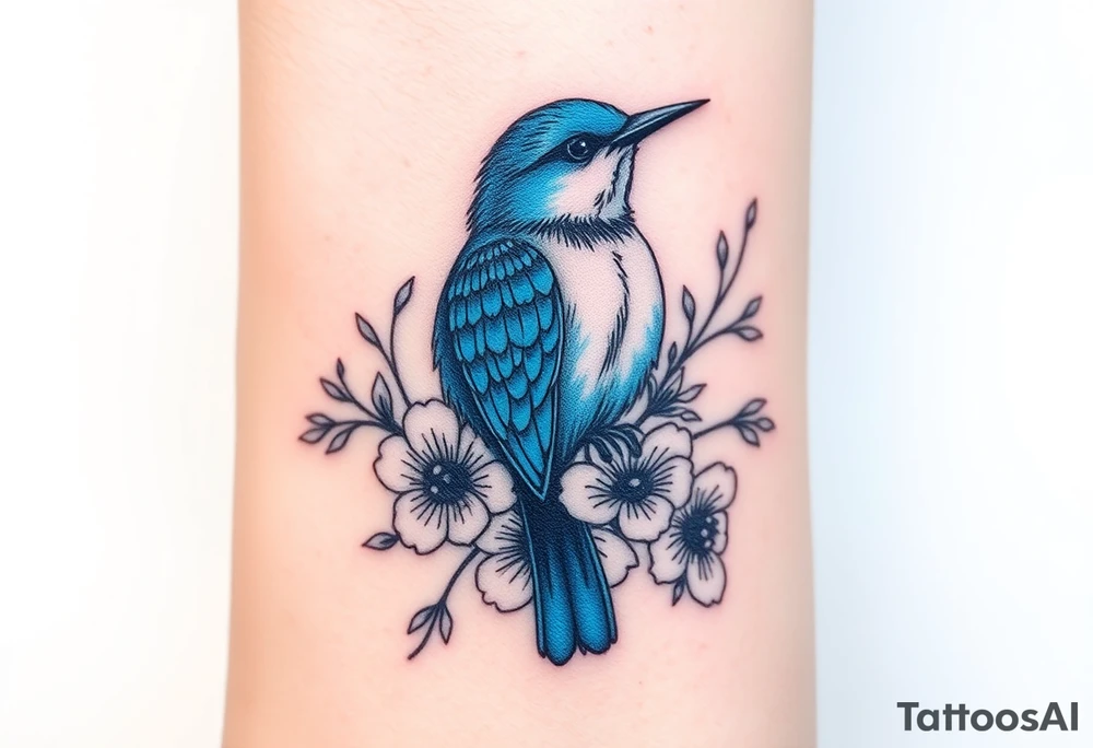 Bluebird with flowers tattoo idea