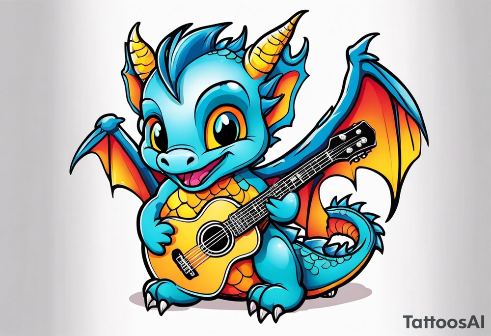 baby dragon with guitar tattoo idea