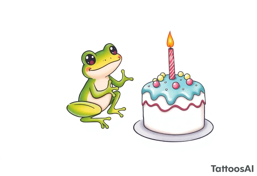 A frog and a birthday cake tattoo idea