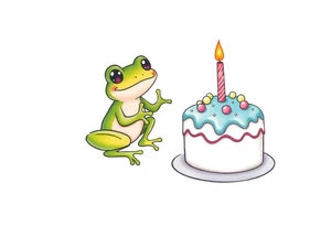 A frog and a birthday cake tattoo idea