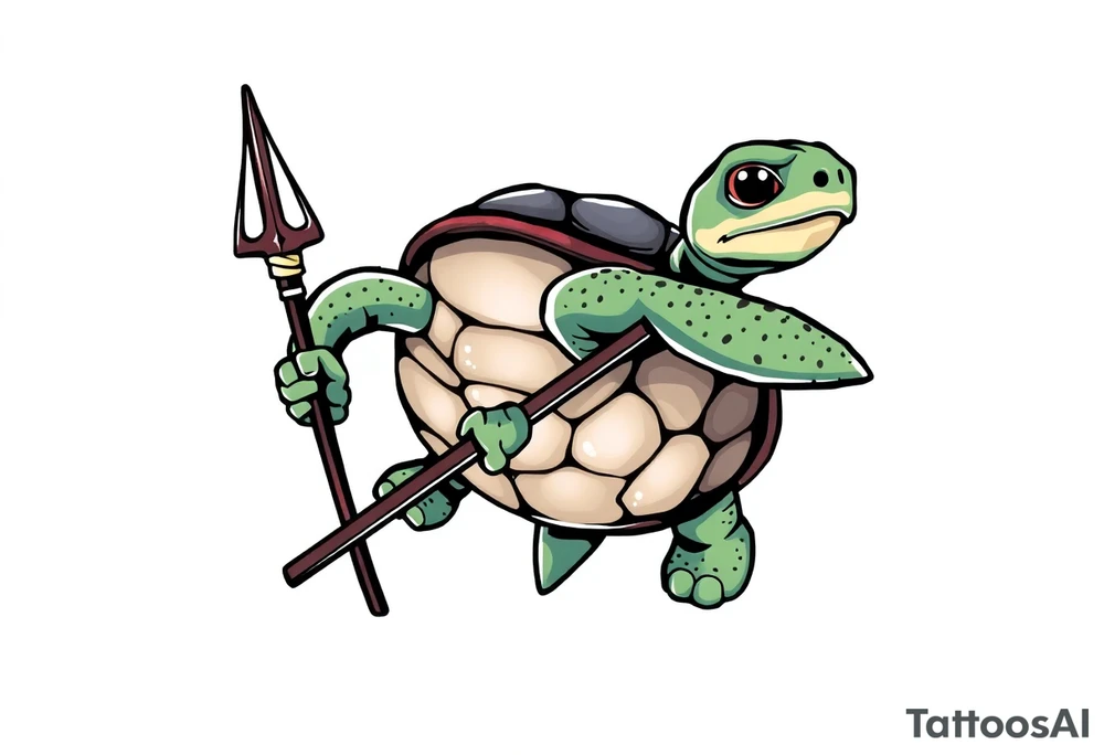 Turtle holding a trident tattoo idea