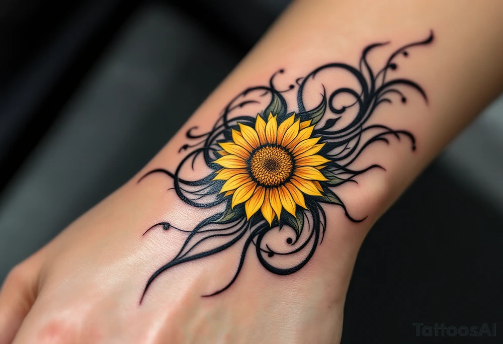 Word "phuong" written with sunflower tattoo idea