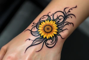 Word "phuong" written with sunflower tattoo idea