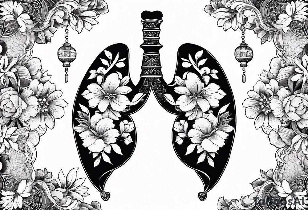 Ornament of flowers forming a the shape of a lung tattoo idea