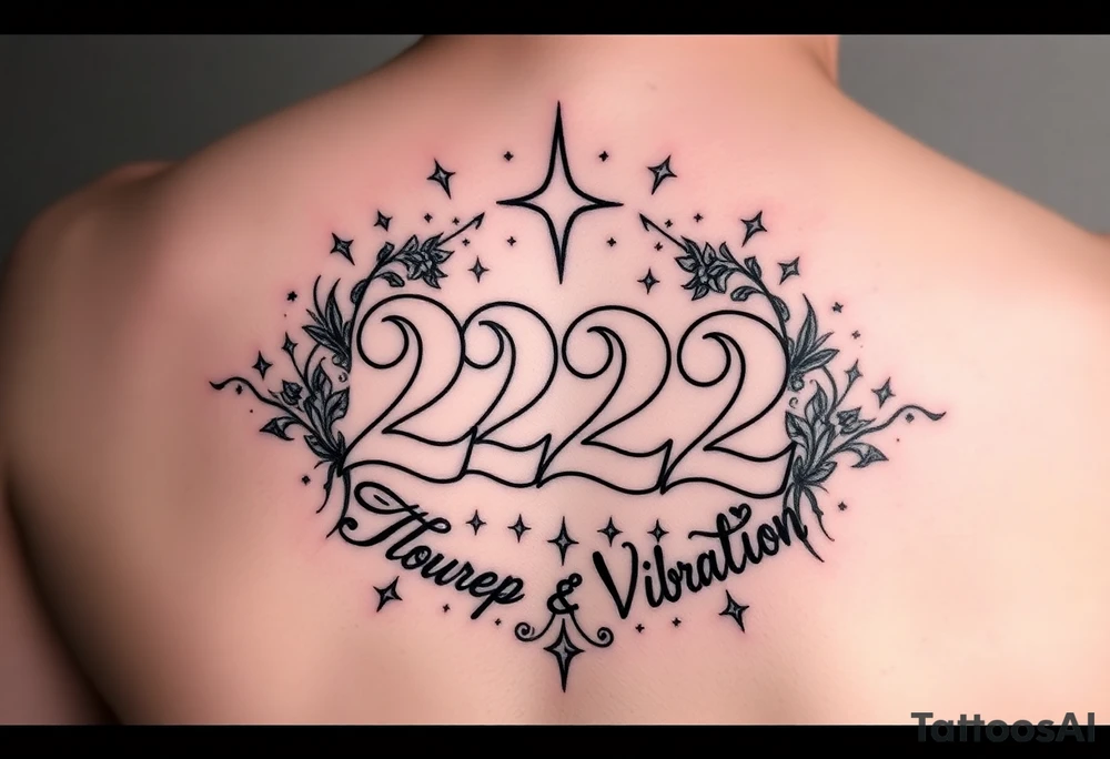 Bold 222 surrounded with love and stardust and vibration tattoo idea