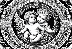 renaissance style cherub geometric no border tattoo idea