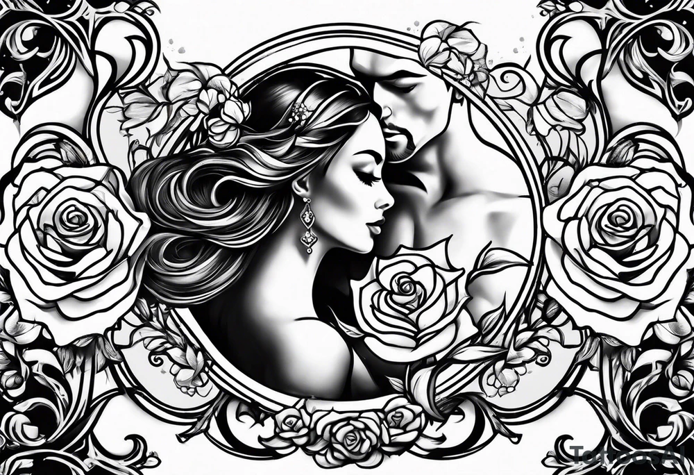 Dancing couple on a rose tattoo idea