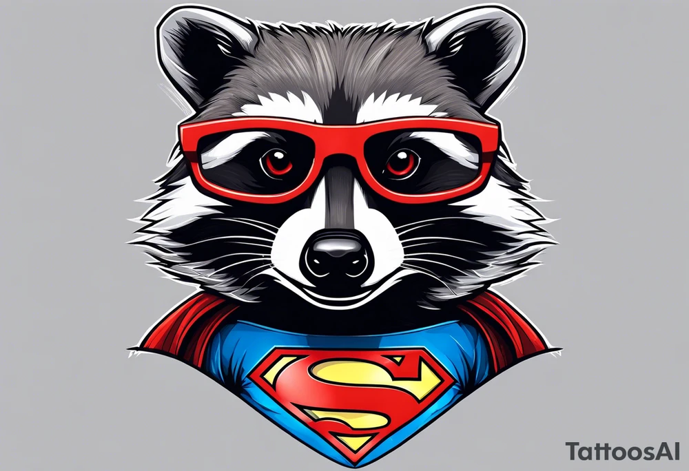 raccoon wearing a Superman t-shirt tattoo idea