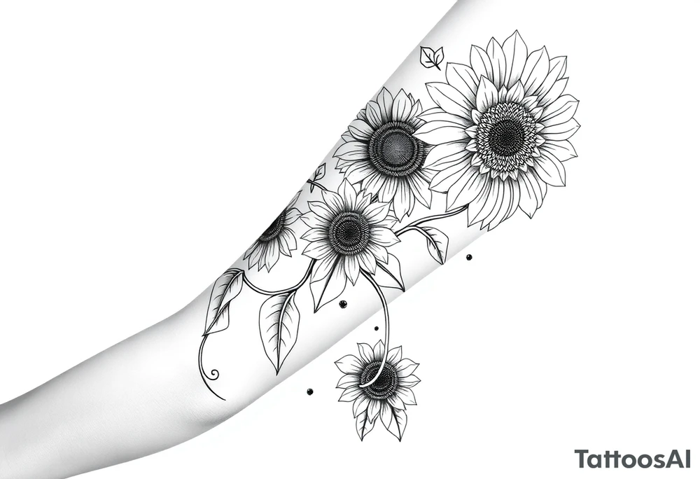 Art nouveau style sunflowers growing on a mandala vine tattoo idea