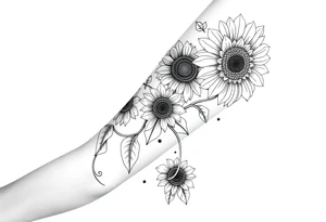 Art nouveau style sunflowers growing on a mandala vine tattoo idea