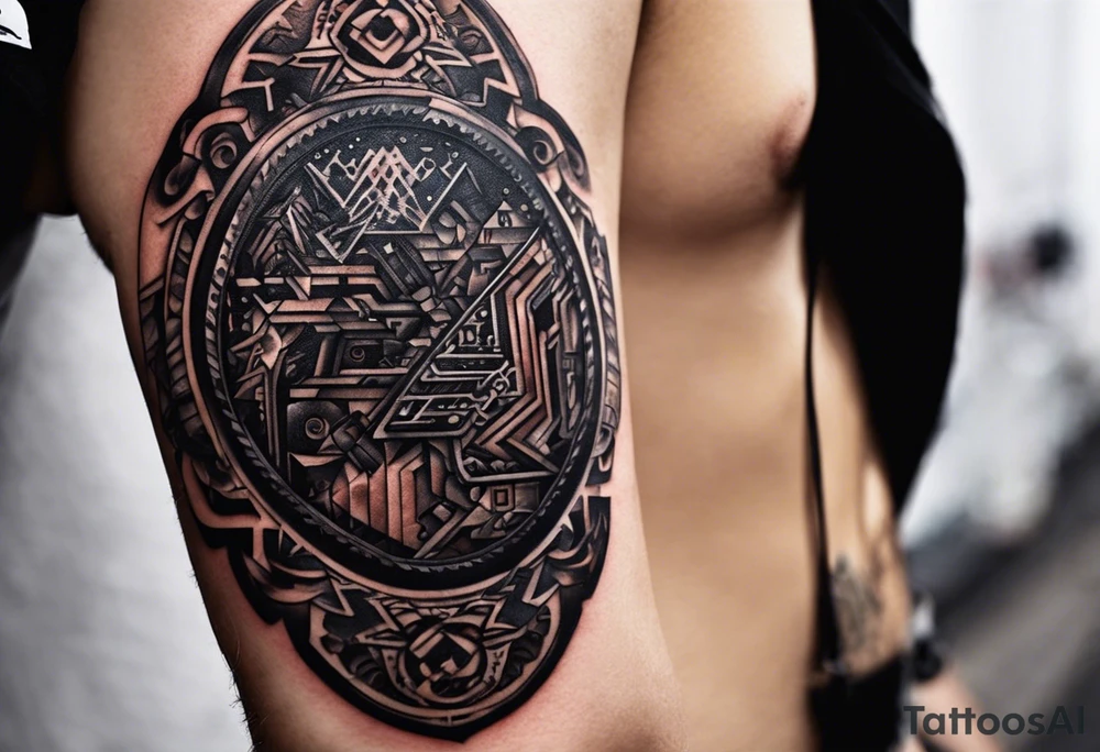 I want to generate a tattoo for my forearm where the elements will be part of my story of life the base of the tattoo its a computer chip because my profession and passion is related to computer, I also like sports in general such as soccer, snowboard, surf, motorbike, cars part of my story it was moving from brazil to Australia and I am really grateful for my life now because I started from the bottom and really value my family and values, I also want a fine line style and minimalistic tattoo idea