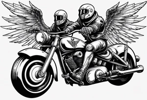 cyber angel riding a motorcycle, dynamic stance tattoo idea