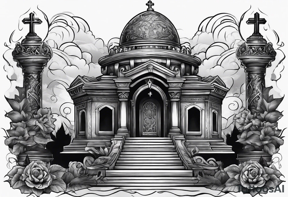 Tomb with smoke and crosses tattoo idea