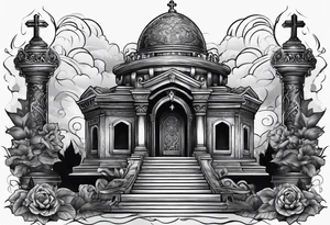 Tomb with smoke and crosses tattoo idea