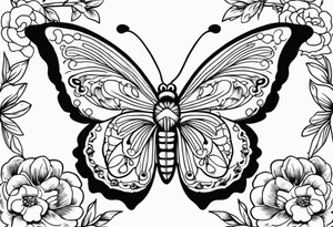 butterfly old school traditional vintage with flowers surrounding it tattoo idea