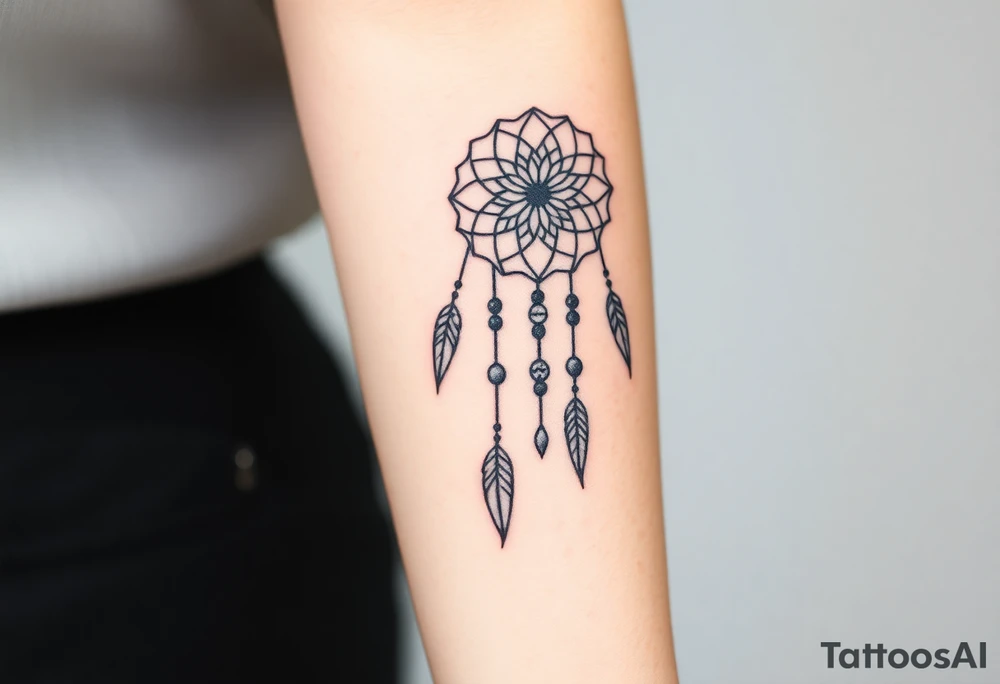 native dreamcatcher with flowing feathers and sacred beads tattoo idea