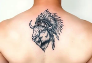 powerful majestic white buffalo with an native American headdress tattoo idea