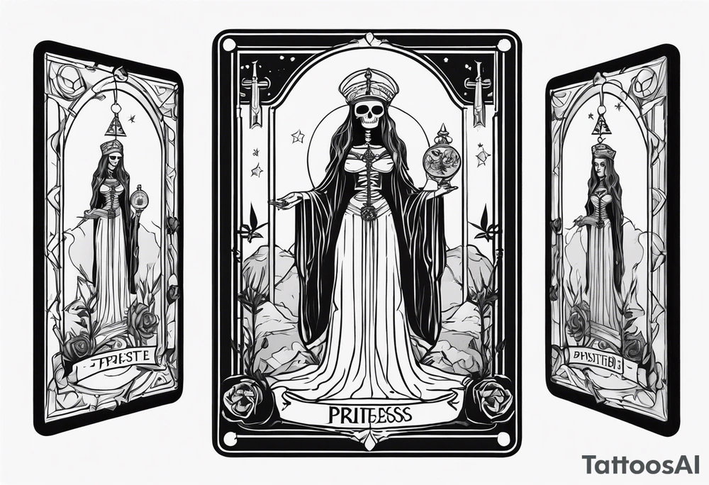 High priestess skeleton tarot card tattoo idea