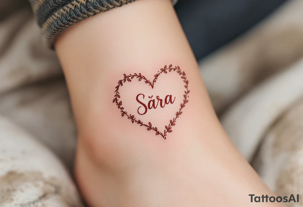 A heart shaded in rose gold with Sára in a handwritten-style font inside. tattoo idea